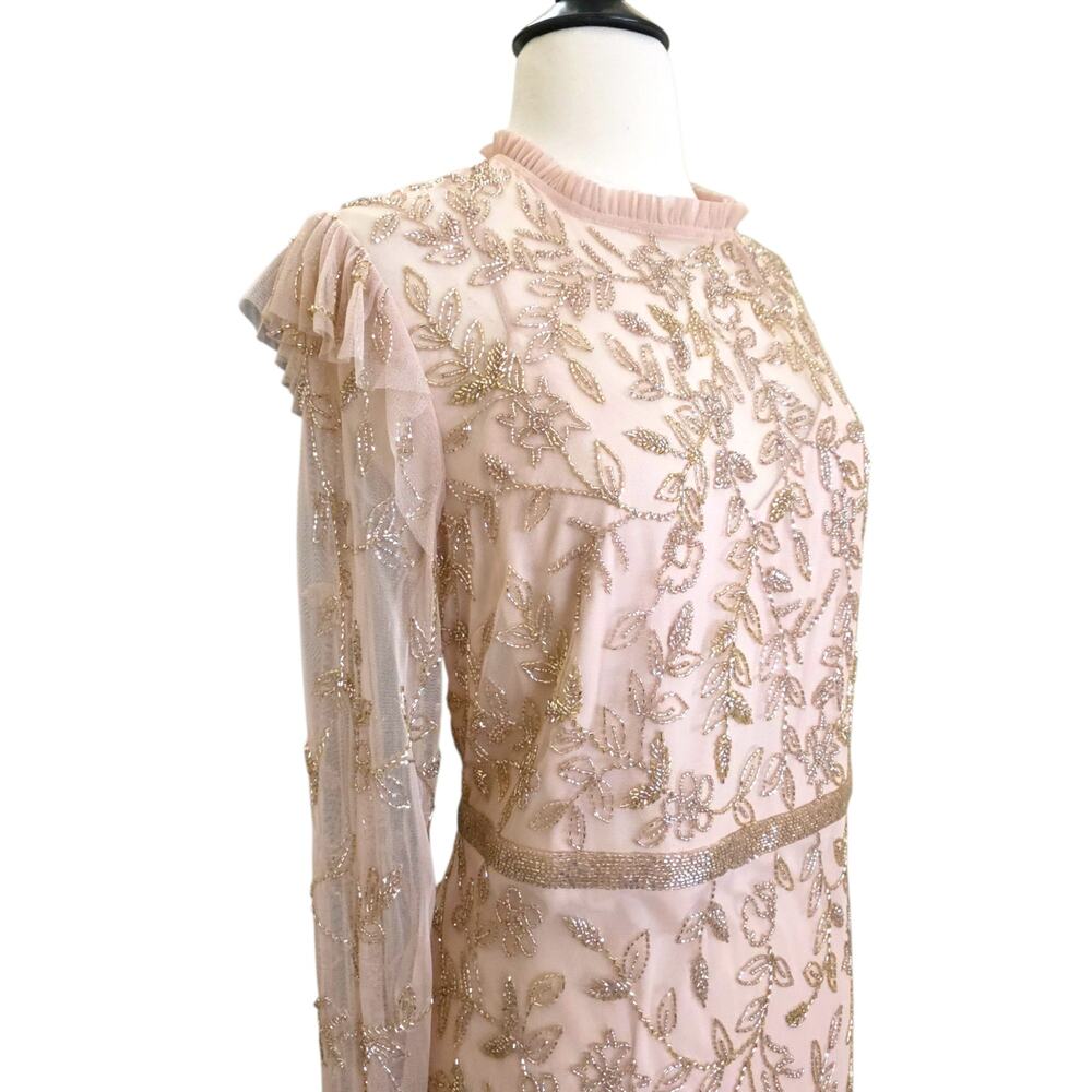 Mac Duggal 9237 Blush Beaded Tulle Formal Gown Long Sleeve Size 22 Dress - Picture 4 of 15